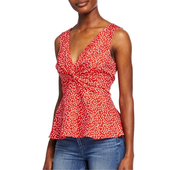 Rebecca Taylor Silk Blend Red Malia Floral V Neck Twist Tank Blouse Top Sz 2 - Picture 1 of 12